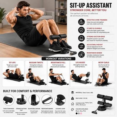 DOUBLE SUCTION SITUP BAR ASSIST WITH RESISTANT BAND now available  @benira_sports MULTIFUNCTIONAL DESIGN: Abdominal Master Exerciser Abdominal  Exerciser It is not only the ideal crunch bar for all body types, but also