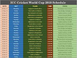 Icc Cricket World Cup 2019 Schedule Pdf Download Cwc