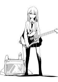 Black And White Anime Boy With Guitar 
