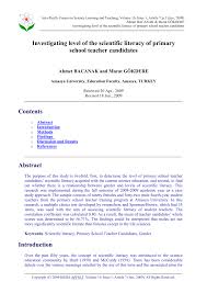 Pdf Investigating Level Of The Scientific Literacy Of Primary School Teacher Candidates