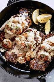 Steak And Creamy Garlic Shrimp Is A Fast And Easy To Make Gourmet Steak Dinner Cafedelites Com Easy Steak Recipes Grilled Steak Recipes Recipes