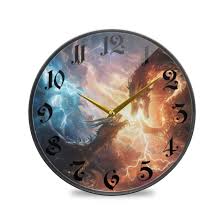 9.5 Round Silent Wall Clocks Dragon with Fire Acrylic Battery Operated  Clock Non-Ticking Clocks Bedroom Living Room Home Decorative