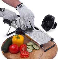 Look over the mat to note how it is marked with horizontal, vertical, and a variety of diagonal lines typically. Mandoline Slicer With Cut Resistant Gloves And Blade Guard Adjustable Mandolin Vegetable Slicer And French Fry Cutter Food Slicer Vegetable Julienne Thick Sharp Stainless Steel Blades Walmart Com Walmart Com