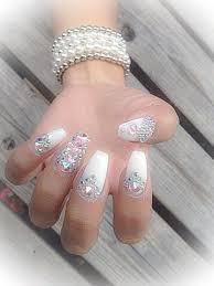 White Acrylic Nails With Swarovski Crystals Nail Art By Lillys Nails Maidstone Crystal Nails White Acrylic Nails Swarovski Nails