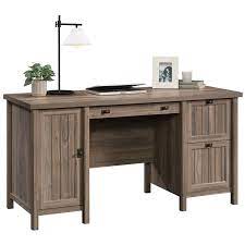 The drawers are finished with turn key locks and solid brass antiqued swan handles. Sauder Costa Engineered Wood 3 Drawers Computer Desk In Washed Walnut 428727