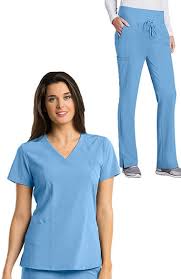 Womens V Neck Solid Scrub Top Flare Leg Knit Waist Cargo Scrub Pant Set