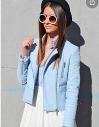 Pin By Claudis On Outfit Zara Leather Jacket Blue Leather Jacket Baby Blue Jacket