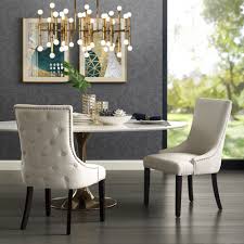 Inspired Home Annabelle Linen Dining Chair Set Of 2 Back Tufted Nailhead Trim Finish Cream White Walmart Com Dining Chairs White Dining Chairs Linen Dining Chairs