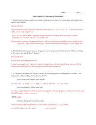 Gallery of 50 calorimetry worksheet answer key. Answers