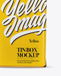 Download Glossy Tin Can Box Mockup In Box Mockups On Yellow Images Object Mockups PSD Mockup Templates