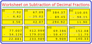 This worksheet has 10 vertical problems and 2 word problems that students can solve to practice multiplying decimals by single digit numbers. Worksheet On Subtraction Of Decimal Fractions Subtracting Decimals
