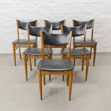 For Sale Set Of Six Wooden Dining Chairs With Black Leatherette Backrest Seating 1960s Dining Chairs White Leather Dining Chairs Cheap Dining Chairs