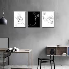 Wall art pink peonies flower eucalyptus leaves wall art set of 6 modern wall decor bathroom office living room girls bedroom wall decor no frame (8x10canvas picture) 5.0 out of 5 stars 1 $10.99 $ 10. Black And White Wall Art Line Drawing Modern Minimalist Wall Decor For Couples Bedroom Lovers Abstract Art Wall Prints Aesthetic Room Decor Stretched Artwork For Home Walls Canvas Wall Art For Bedroom