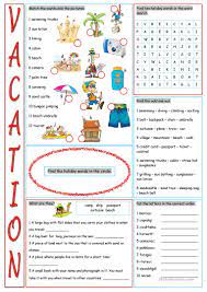 vacation vocabulary exercises english esl worksheets for distance learning and physical classrooms