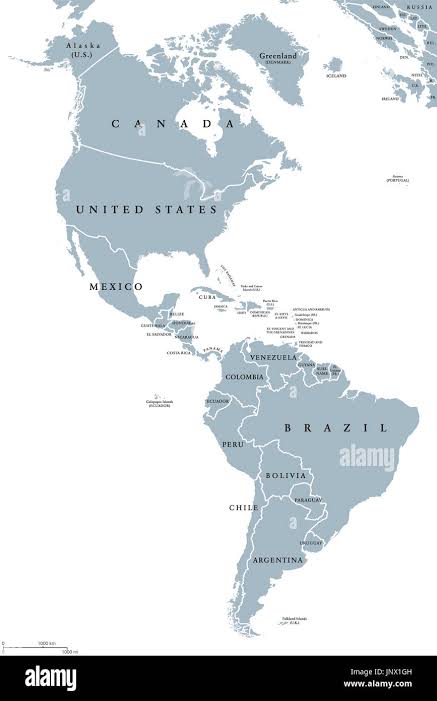 The Americas political map with countries and borders of the two continents  North and South America. English labeling. Gray illustration on white Stock  Photo - Alamy