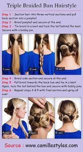 Triple Braided Bun Hairstyle Braided Bun Hairstyles Braided Bun Hair Romance