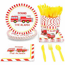 Fire Truck Birthday Party Dinnerware Set Sound The Alarm 144 Pieces Serves 24 Pack Jay C Food Stores