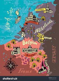 Illustrated Map Of The Netherlands Belgium Luxembourg Kaart Illustraties Kaarten Nederland