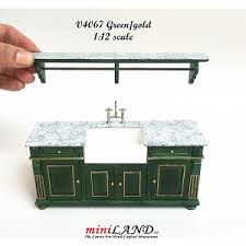 Undermount single bowl stainless steel sink. Green Victorian Quality Kitchen Sink Unit Counter With Shelf Metal Silver Tap 1 12 Dollhouse Miniature