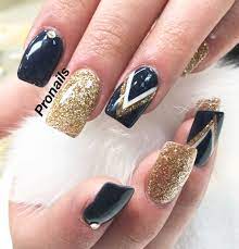 Navy Blue With Gold Acrylic Design Gold Acrylic Nails Gold Nails Blue Gold Nails