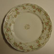 Theodore haviland limoges white dinner plate with a soft pink and green floral pattern with light blue bowls. Theodore Haviland Limoges Schleiger 340 Dinner Plate Pink Roses Blue Scroll Vintage China Patterns Dinner Plates Plates