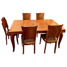 Stunning art deco inspired dining table. French Art Deco Dining Room Suite Buffet Table 6 Chairs Attrib To Jule Leleu Chairish