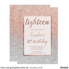 Faux Rose Gold Glitter Silver Chic 18th Birthday Invitation Zazzle Com 18th Birthday Cards Rose Gold Glitter 21st Birthday Invitations