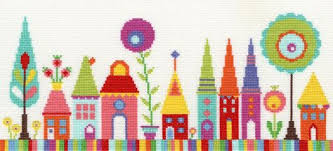 funky houseboat cross stitch baloon fish and octopi