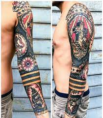 Banners and flags are excellent choices if you want to add some written text but want to give it form or weight in the context of your sleeve. Tribal Tattoos X Traditional Tattoo Sleeve Filler