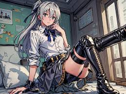 剣とナイフで縛られたアニメの女の子, 椅子に縛られる, 口を開いて, リアルな女子高生, からかう笑顔, スパイファミリーのアーニャ - SeaArt  AI