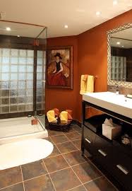 Burnt Orange Paint Color The Color Orange In Interior Design Using Burnt Orange Paint Colors Orange Bathrooms Orange Bathroom Decor Brown Bathroom Decor