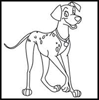 Draw two ovals for the head and body of the dalmatian. How To Draw Disney S 101 Dalmations Cartoon Characters Drawing Tutorials Drawing How To Draw Disney S 101 Dalmations Illustrations Drawing Lessons Step By Step Techniques For Cartoons Illustrations