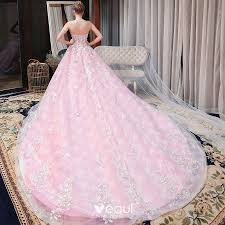 Bei fashn.de online nach mode stöbern. Schone Pink Brautkleider 2018 A Linie Mit Spitze Applikationen Perlenstickerei Pailletten Herz Ausschnitt Ruckenfreies Armellos Kathedrale