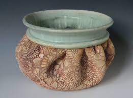 Handmade Ceramic Lace Impressed Sitting Planter Flower Pot Seramik Sanati Seramik Heykeller Ve Seramik