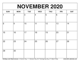 Free Printable November 2020 Calendar Templates These Free November Calendars Are Pdf Files That Down In 2020 Calendar Printables November Calendar Printable Calendar