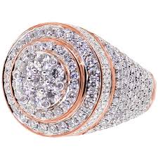 This timeless engagement ring setting crafted of lustrous 14k rose gold is an elegant foundation for a solitaire diamond (sold separately). Mens Diamond Round Cluster Pinky Ring 14k Rose Gold 4 58 Ct