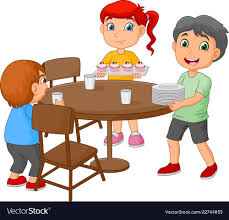 Cartoon Kids Setting The Dining Table By Placing G Vector Image On Vectorstock Cartoon Kids Drawing For Kids Kids Set