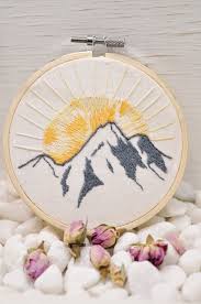 Mountain Embroidery Mountain And Sun Sun Embroidery Mountain Town Shadowy Mountains Small Embro Sewing Embroidery Designs Hand Embroidery Embroidery Craft