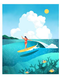 Cloud Surfer Illustration Art Print 11x14 Etsy Retro Surf Art Surf Art Dreamy Art