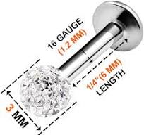 2-Pack 16G Stainless Steel Labret Rings - 5/16" (8mm) With 3mm Crystal  Balls (11 Color Options)