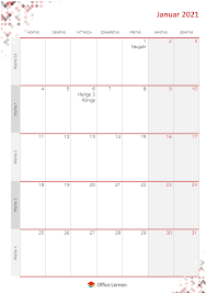 Wochenkalender 2021 als kostenlose vorlagenfür pdf zum download und ausdrucken. Kostenlose Kalendervorlagen 2021 Fur Word Und Excel Office Lernen Com