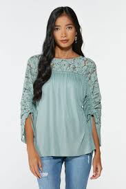 Maybe you would like to learn more about one of these? Lacy Ruched Sleeve Top Tees Knit Tops Cato Fashions
