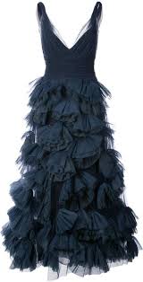 Marchesa Notte Plunge Ruffled Skirt Dress Designer Outfits Woman Dresses Plunge Dress