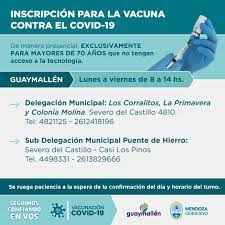 Argentina recibirá una importante cantidad de vacunas contra el coronavirus, el más grande desde que inició la campaña de inmunización contra el coronavirus en el país. Vacunacion Covid 19 Para Mayores De 70 Anos Estos Son Los Puntos De Inscripcion Habilitados En Guaymallen Guaymallen Guaymallen