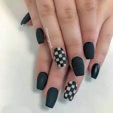 On Your Marks Mat Black Nails Checkered Nails Best Acrylic Nails