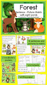 Ideal For A Kindergarten Or First Grade Reading Center Forest Sentence Picture Match Incl Sentence Picture Kindergarten Sight Word Writing Center Kindergarten
