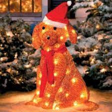 Golden retriever fine art print. Lighted Golden Retriever With Santa Hat Decorating With Christmas Lights Outdoor Christmas Decorations Indoor Holiday Decor
