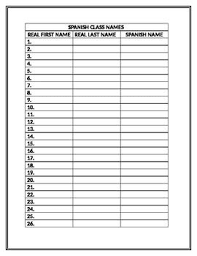 Foreign Language Class Name Chart Spanish Teaching