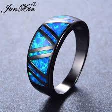 Mens Black And Blue Wedding Rings Junxin Male Female Blue Fire Opal Ring Vintage Black Gold Filled Jewelry Wedding Rings For Men And Women Chi Black Gold Jewelry Rings For Men Opal Ring Vintage