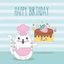 Kawaii Chat Mignon Tenant Le Dessin Anime De Gateau D Anniversaire Chat Mignon Kawaii Gateau Anniversaire